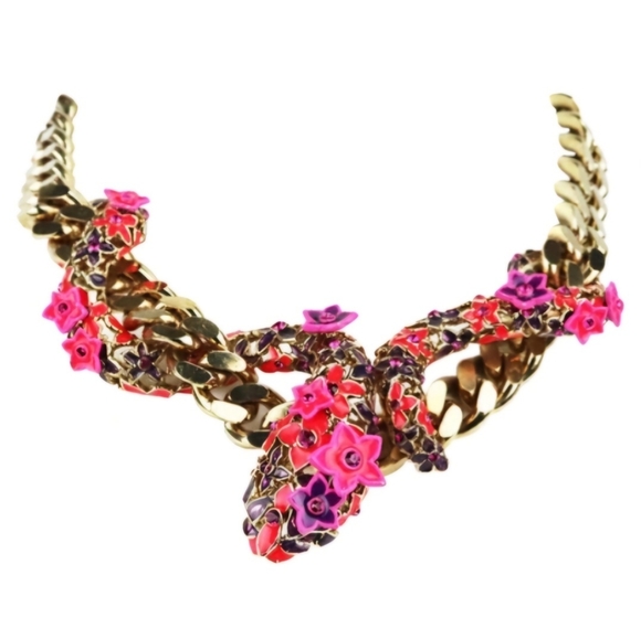 VINTAGE ROBERTO CAVALLI CRYSTAL PINK FLORAL SNAKE COLLAR NECKLACE - Picture 1 of 8